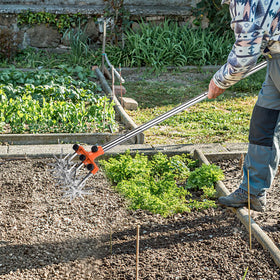 BARAYSTUS adjustable stainless steel poles provide comfortable reach during tilling.