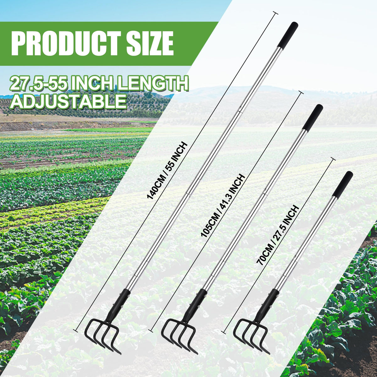BARAYSTUS cultivator with adjustable telescopic handle for comfortable reach