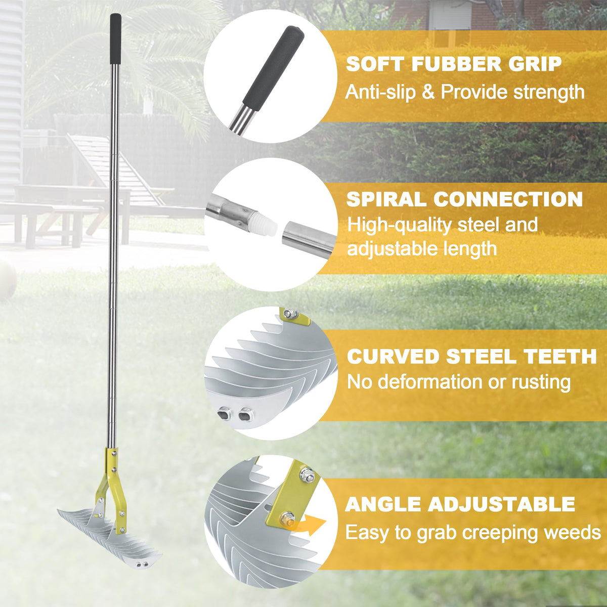 BARAYSTUS Thatch Rake 19 curved tines for thorough thatch removal