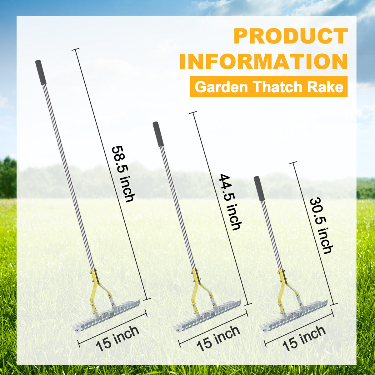 BARAYSTUS Thatch Rake adjustable handle for comfortable lawn work