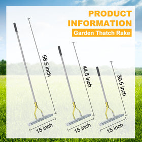 BARAYSTUS Thatch Rake adjustable handle for comfortable lawn work