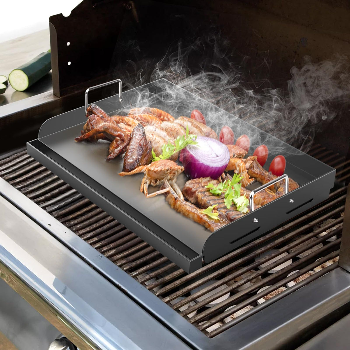 Barbqtime 17x13 inch griddle offers a large cooking surface.