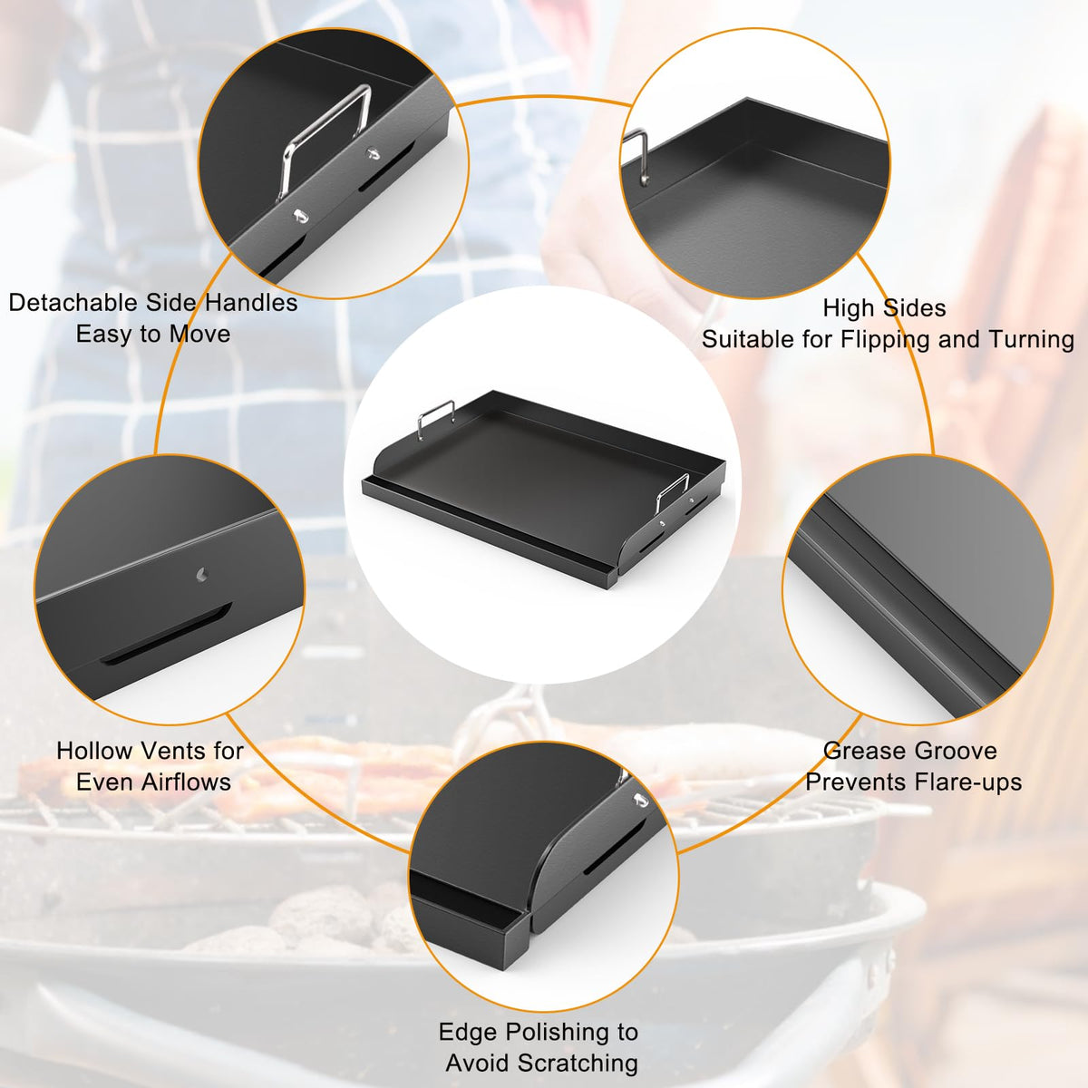 Barbqtime nonstick coating plate prevents sticking and simplifies cleanup.