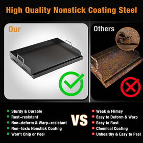 Barbqtime removable-handles griddle for easy transport and repositioning.