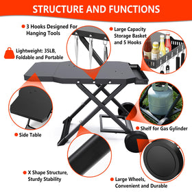 Barbqtime cart side table and propane tank holder for convenient fuel access