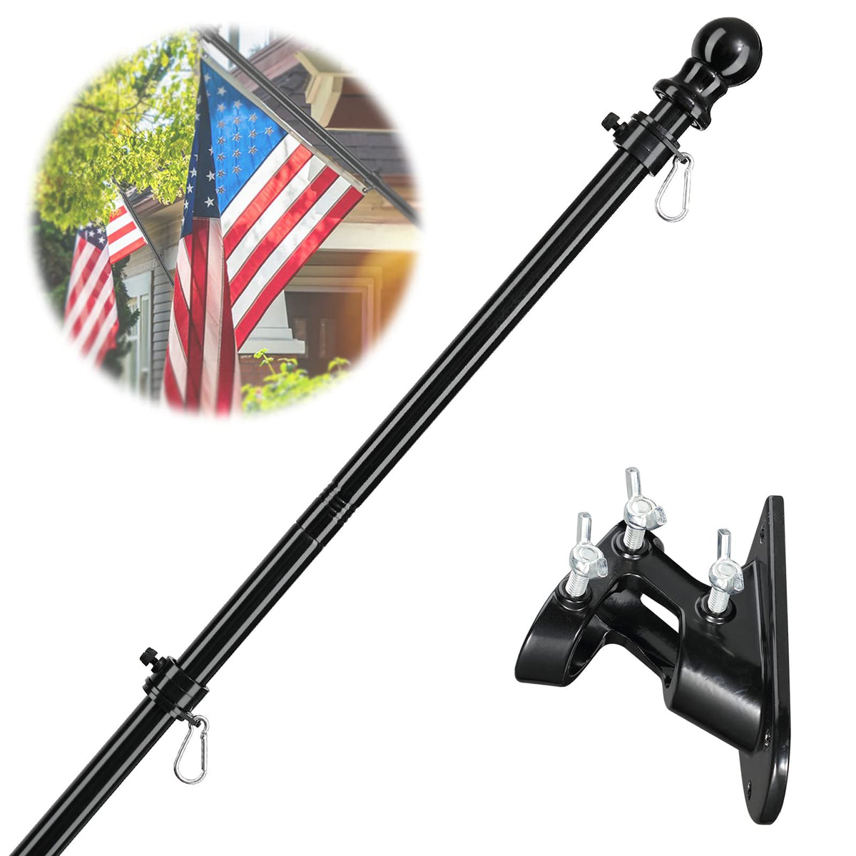 Barcetine 5ft outdoor flag pole for porch display with weather-ready design.