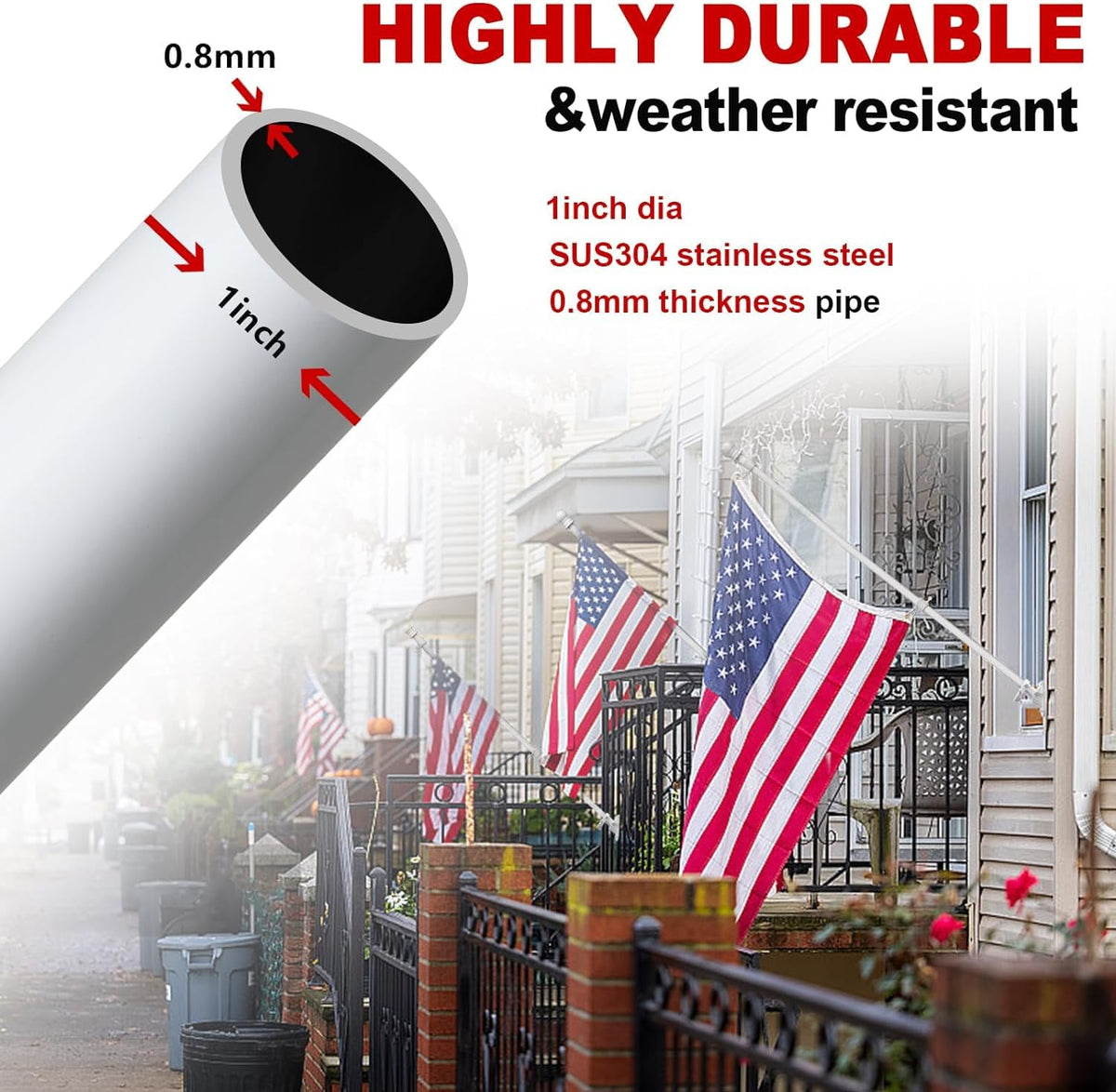 Barcetine rotating flag pole with 360-degree anti-wrap rings prevents tangling in wind.