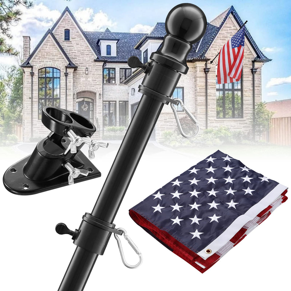 Barcetine flag pole 5ft black finish for outdoor porch display.