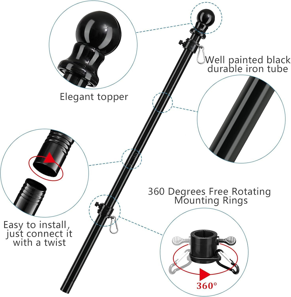 Barcetine heavy-duty metal flag pole designed for long-lasting outdoor display
