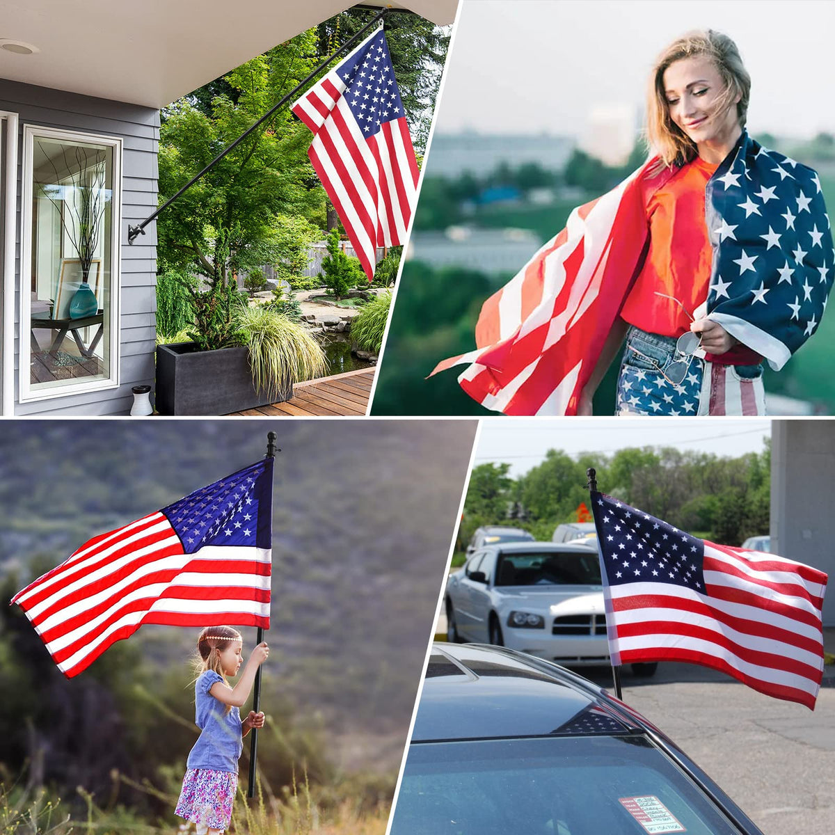 Barcetine porch flag pole setup ideal for porch or vehicle display.