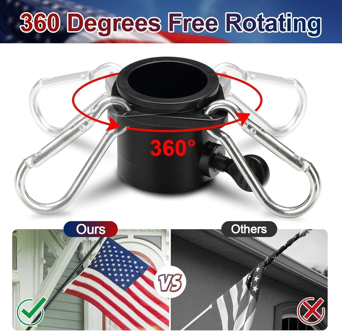 Barcetine 360° rotating rings prevent tangling for easy waving.