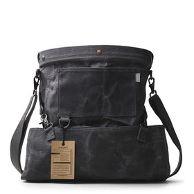 Barebones harvesting bag front view highlights durable waxed canvas and roomy interior.