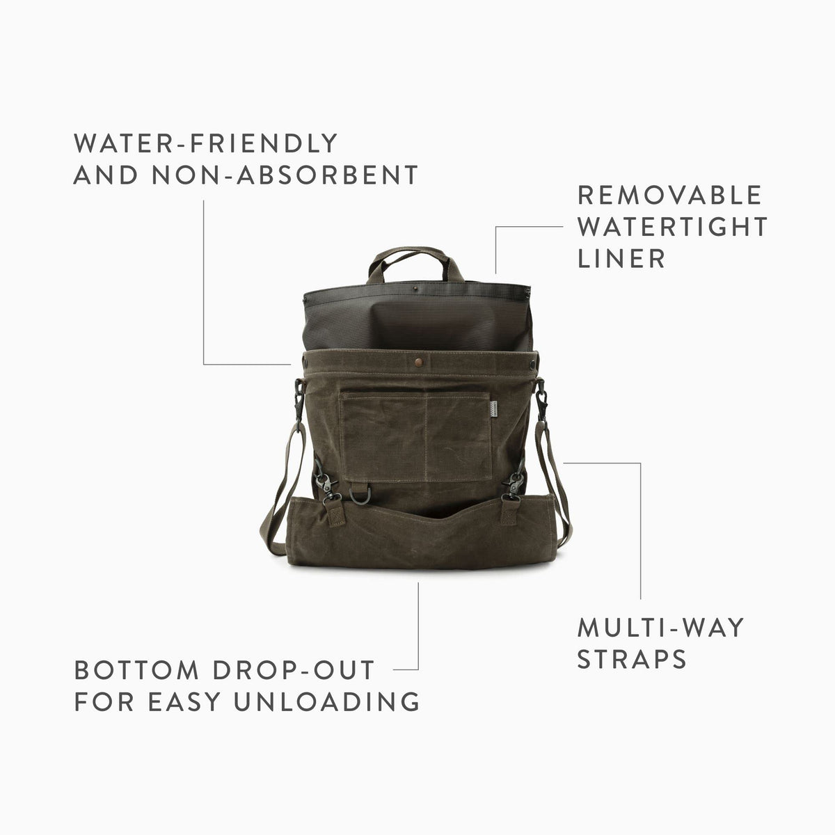Barebones harvesting bag multi-use design works for gardening, hiking, and beach trips.