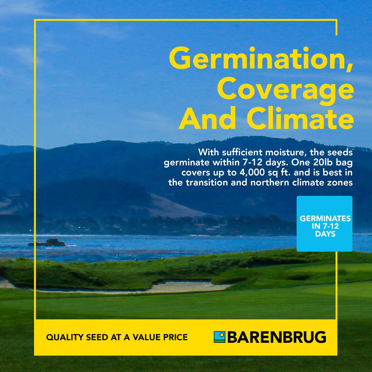 Barenbrug Pebble Beach seeds germinate in seven to twelve days with sufficient moisture.