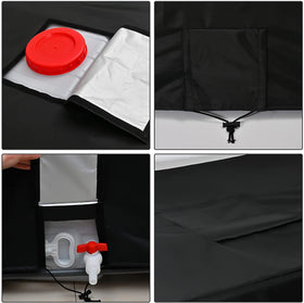 Barlic IBC tote cover windproof straps secure the 275 gallon tote.