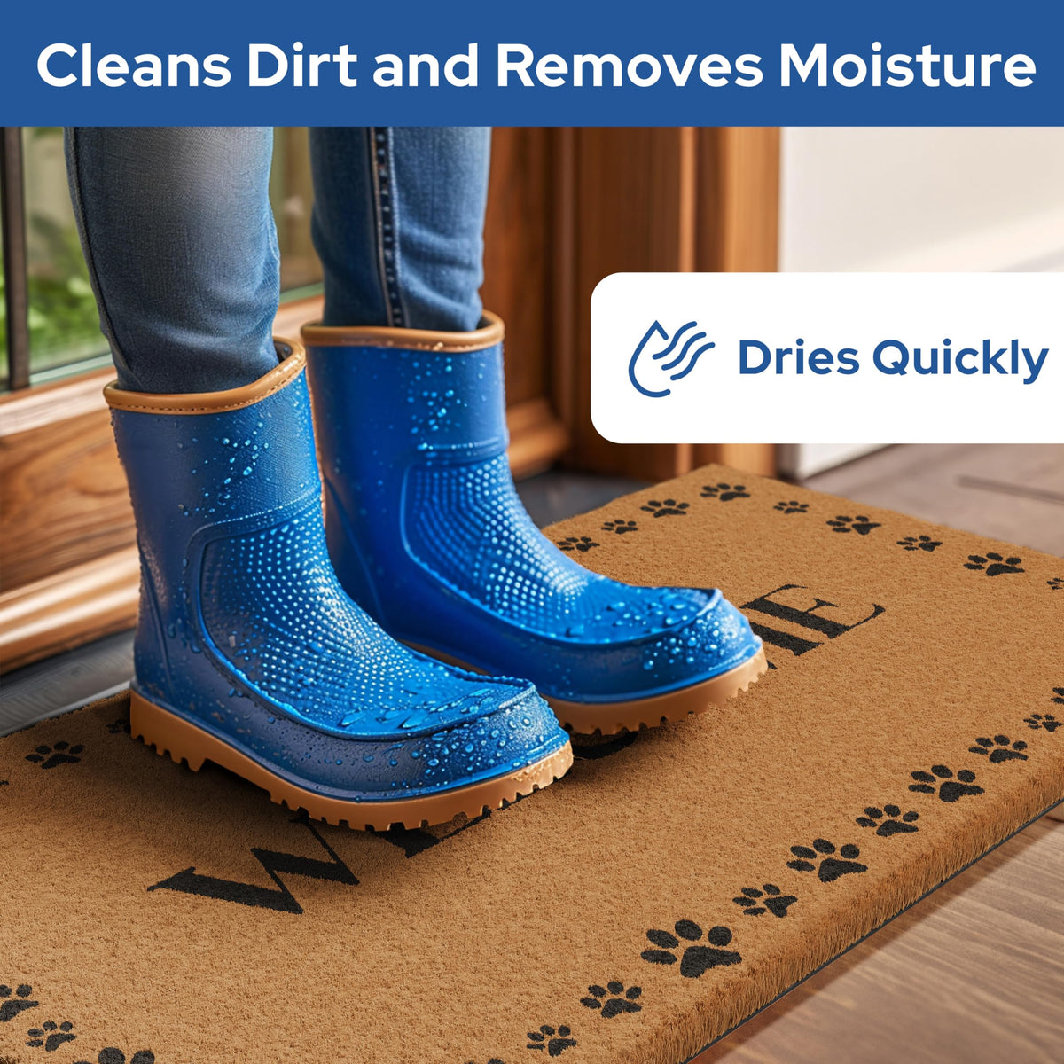 Coir bristles of Barnyard Designs doormat scraping mud from footwear