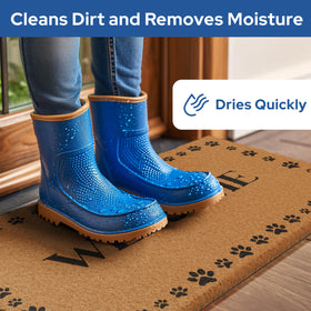 Coir bristles of Barnyard Designs doormat scraping mud from footwear