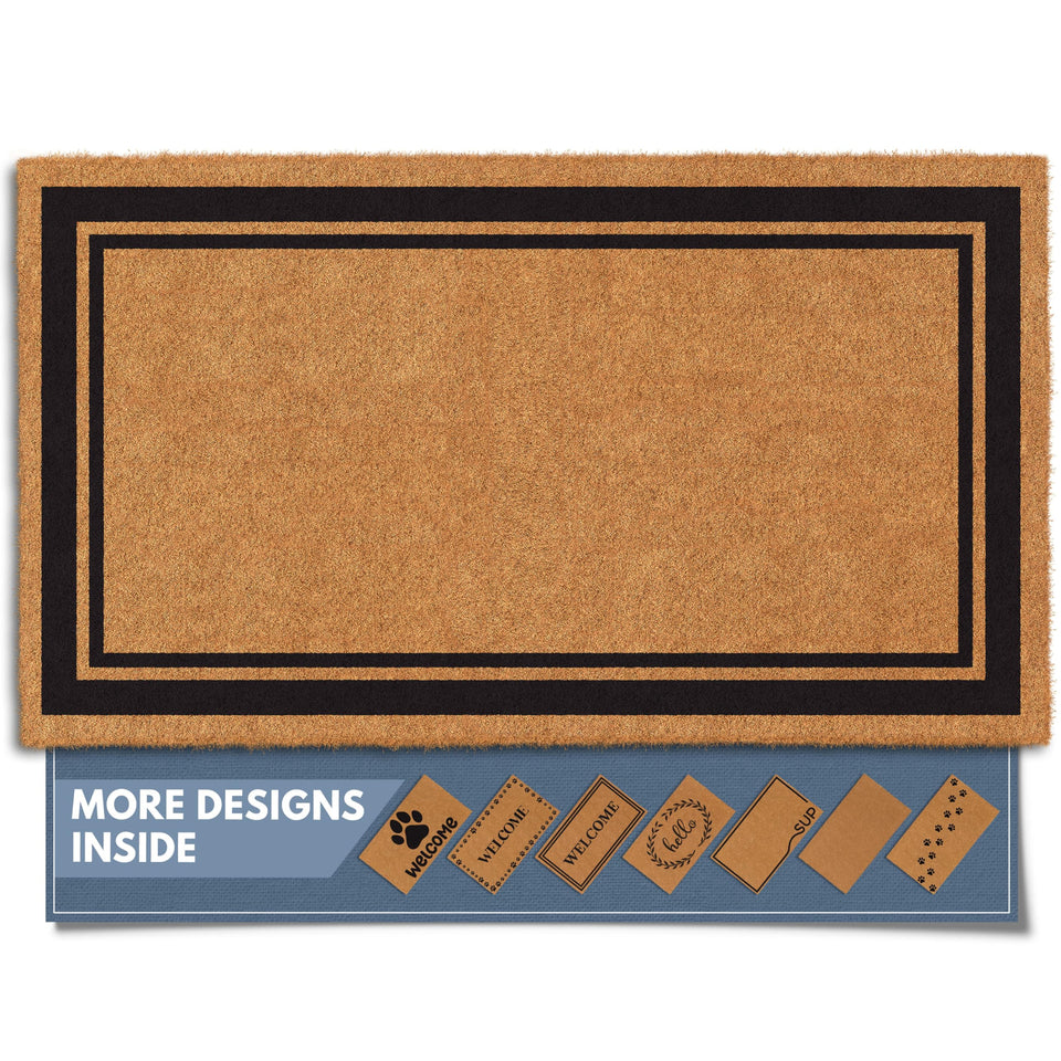 Barnyard Designs coir doormat border close-up, inviting entry and stylish curb appeal.