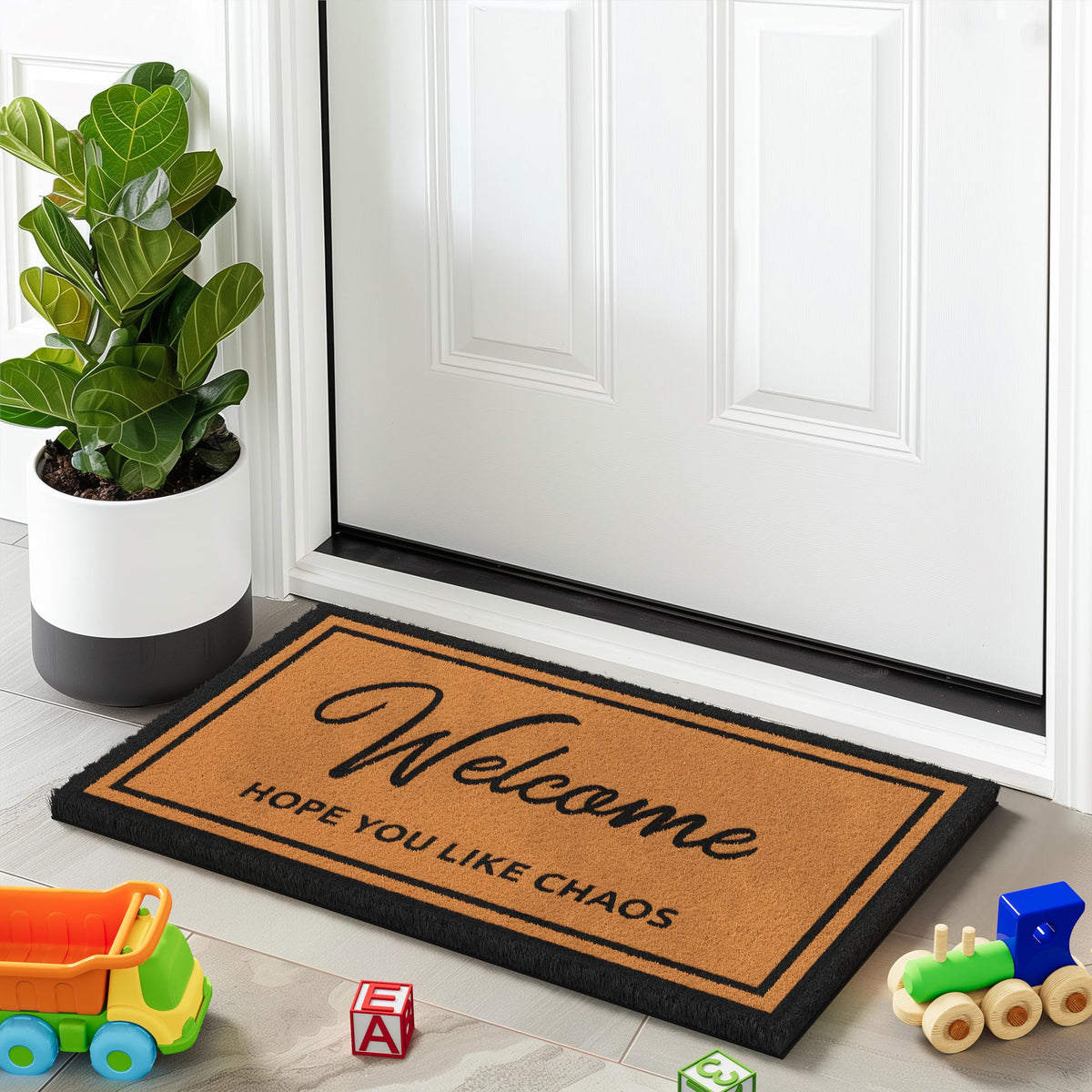 Barnyard Designs doormat with non-slip backing for stable outdoor use.