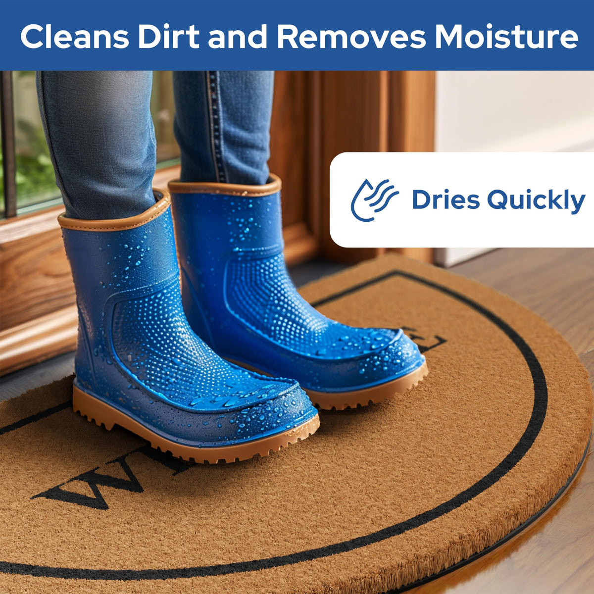 Barnyard Designs coir texture doormat with thick bristles to scrape mud and debris