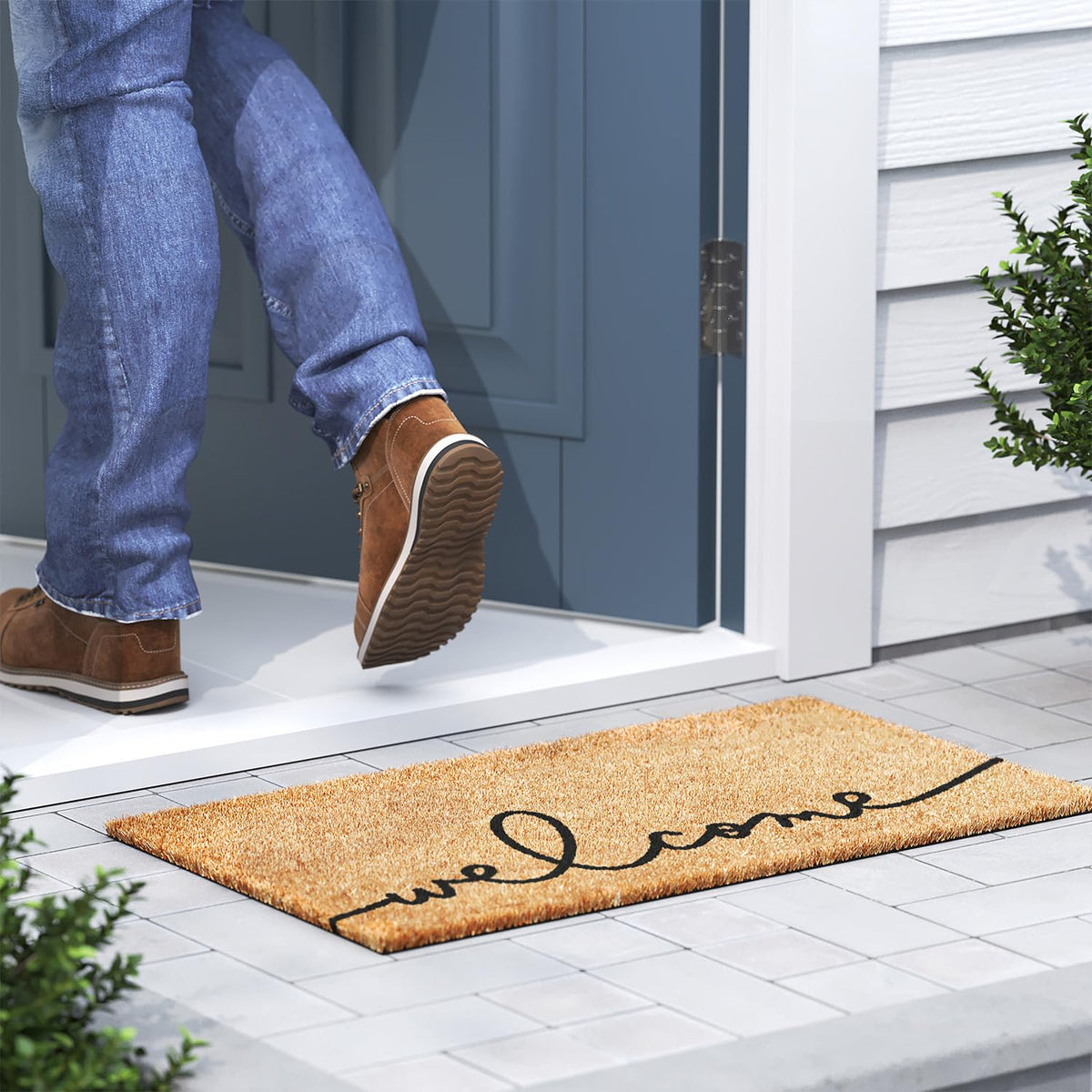 Barnyard Designs dirt-trapping doormat keeps the entry clean and tidy