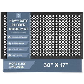 Barnyard Designs heavy-duty door mat with drainage holes keeps feet dry at entrances.