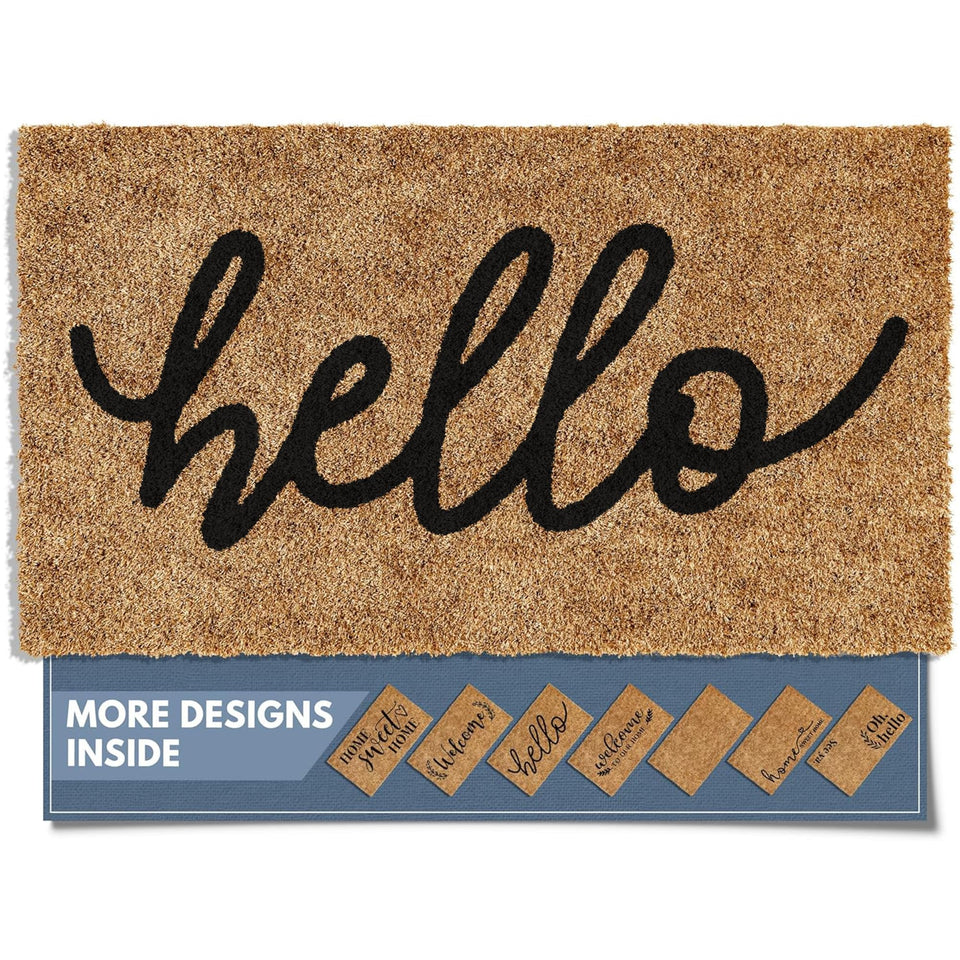 Barnyard Designs Hello Doormat outdoors at the front door enhances curb appeal