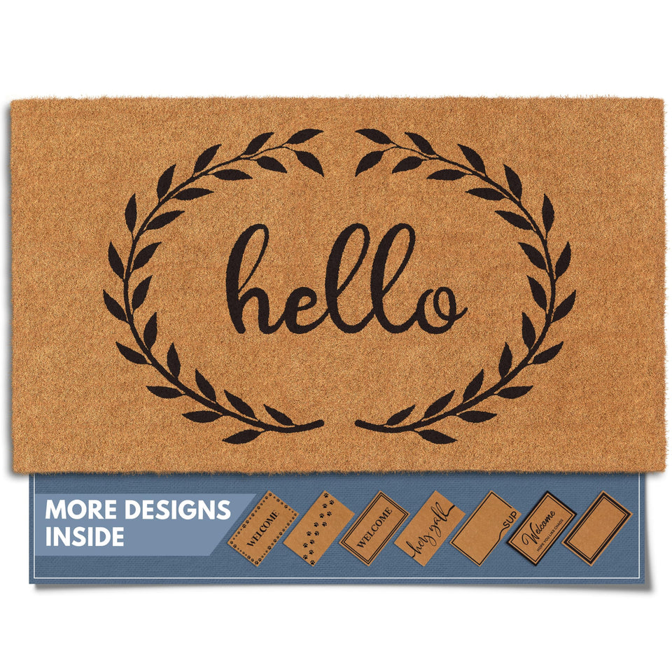 Barnyard Designs Hello wreath doormat for durable outdoor entryways