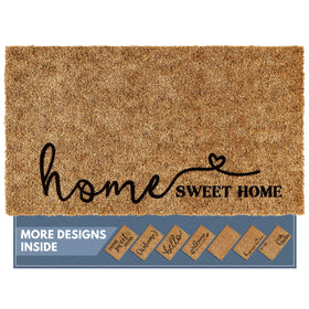 Barnyard Designs brown Home Sweet Home doormat greets guests outdoors.