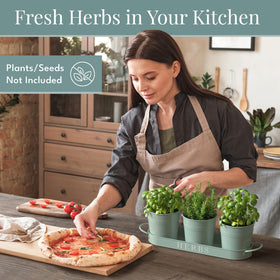 Barnyard Designs metal planters with vintage finish add farmhouse charm to counters.