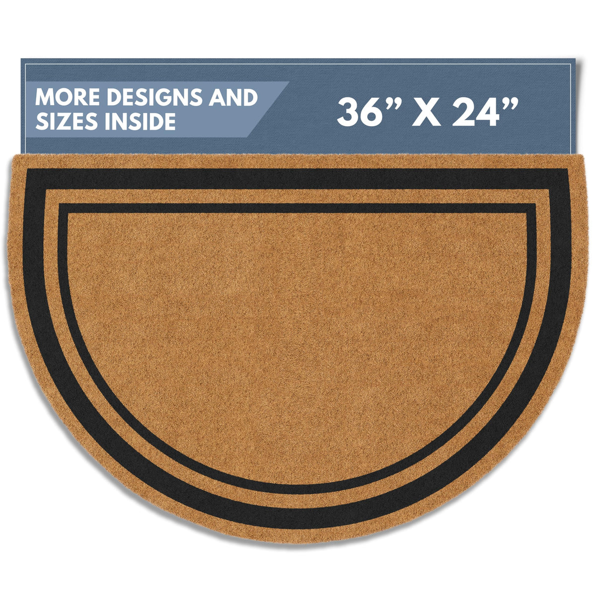 Barnyard Designs natural coco coir doormat with brown border offers durable entryway use.