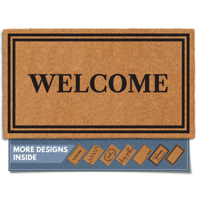 Barnyard Designs natural coco coir doormat front door captures dirt and welcomes guests.