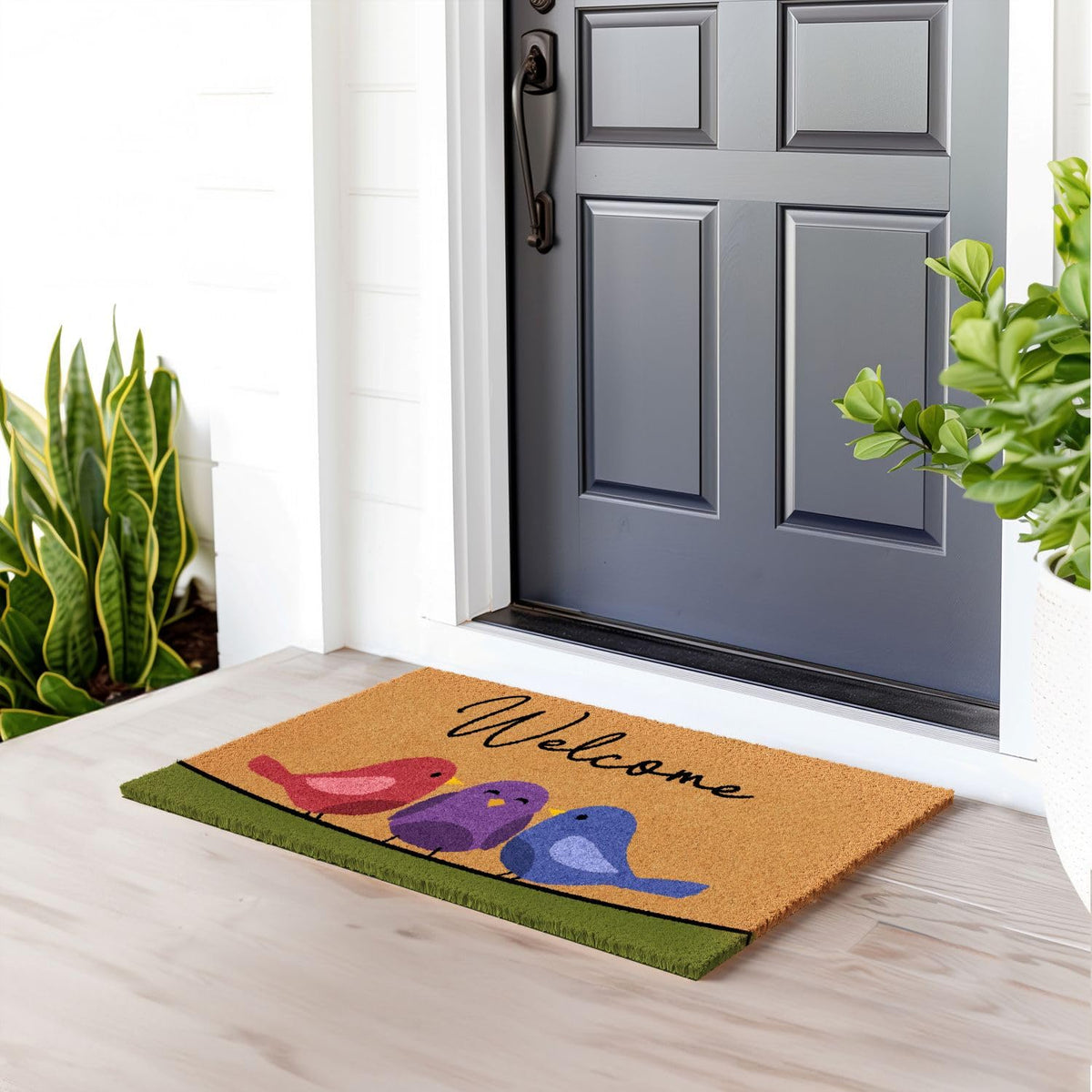 Barnyard Designs Non-Slip Backing keeps the mat securely in place outdoors.