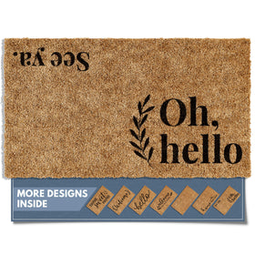 Barnyard Designs Oh Hello doormat front view for outdoor use with bold welcome.