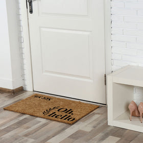Non-slip rubber backing keeps the doormat in place.