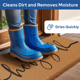 Barnyard Designs brown outdoor doormat suits porches, cabins, and RVs.