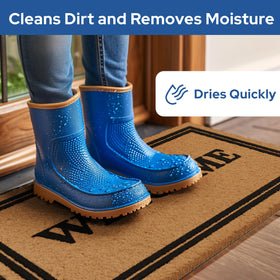 Barnyard Designs outdoor porch mat withstands rain and sun for daily use.
