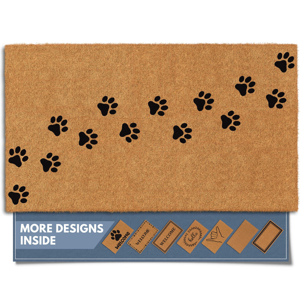 Barnyard Designs Paws Doormat with paw print path greets guests at the front door.