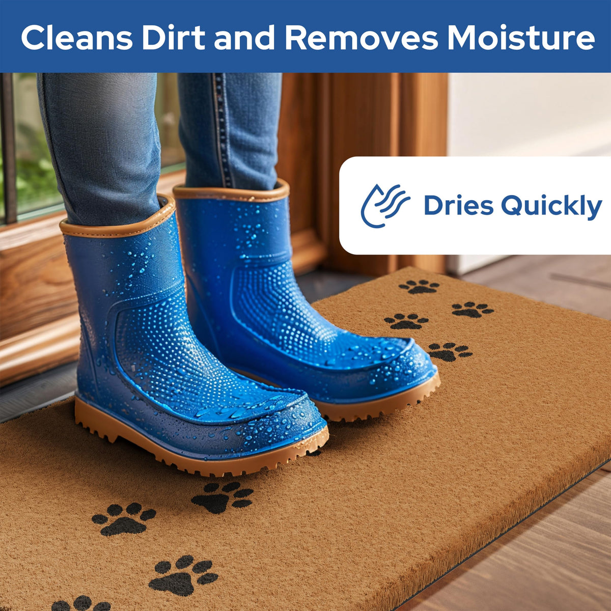 Barnyard Designs paw print mat is ideal for porches, patios, cabins, and RVs.