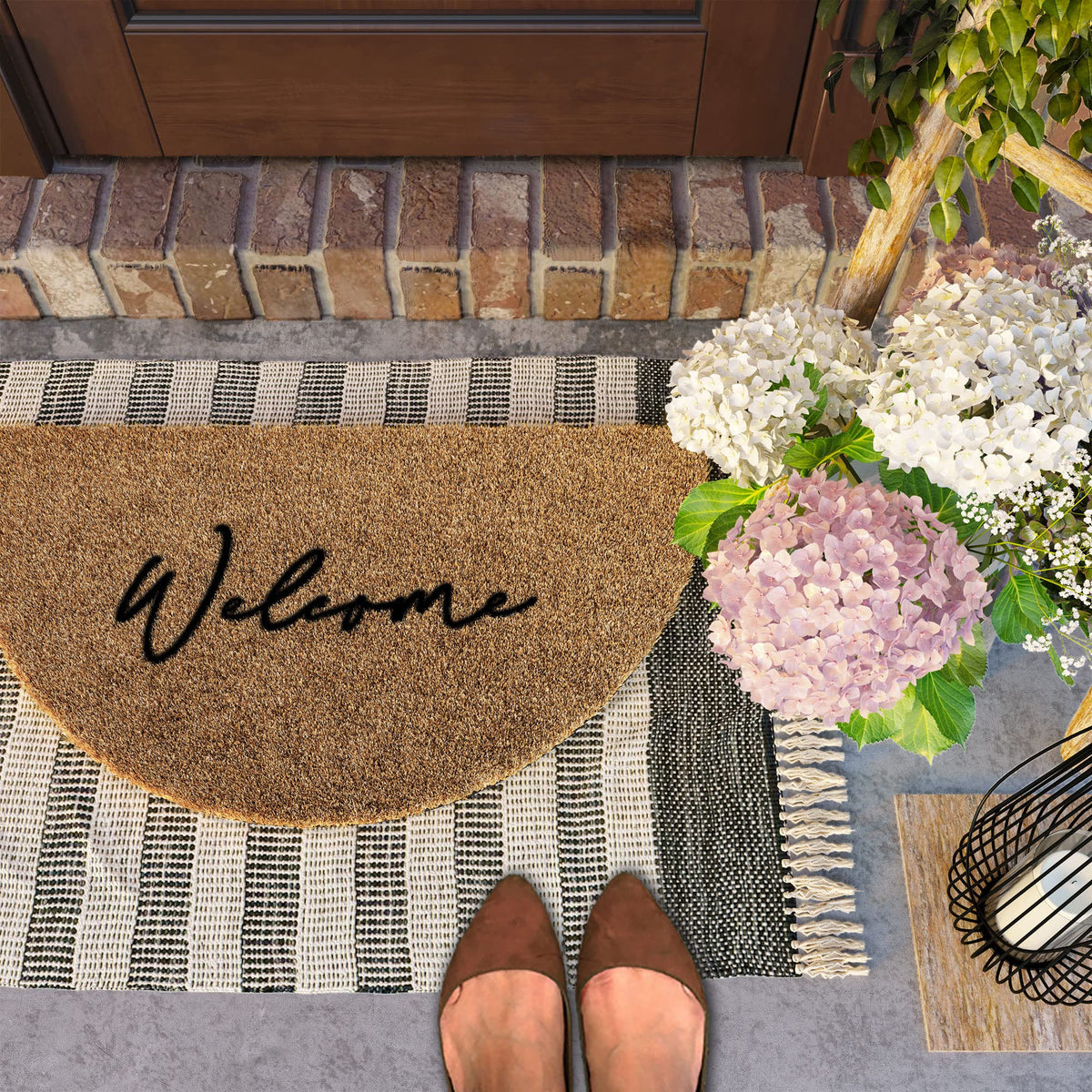 Barnyard Designs semi-circle welcome mat outdoor highlights durable all-weather entrance