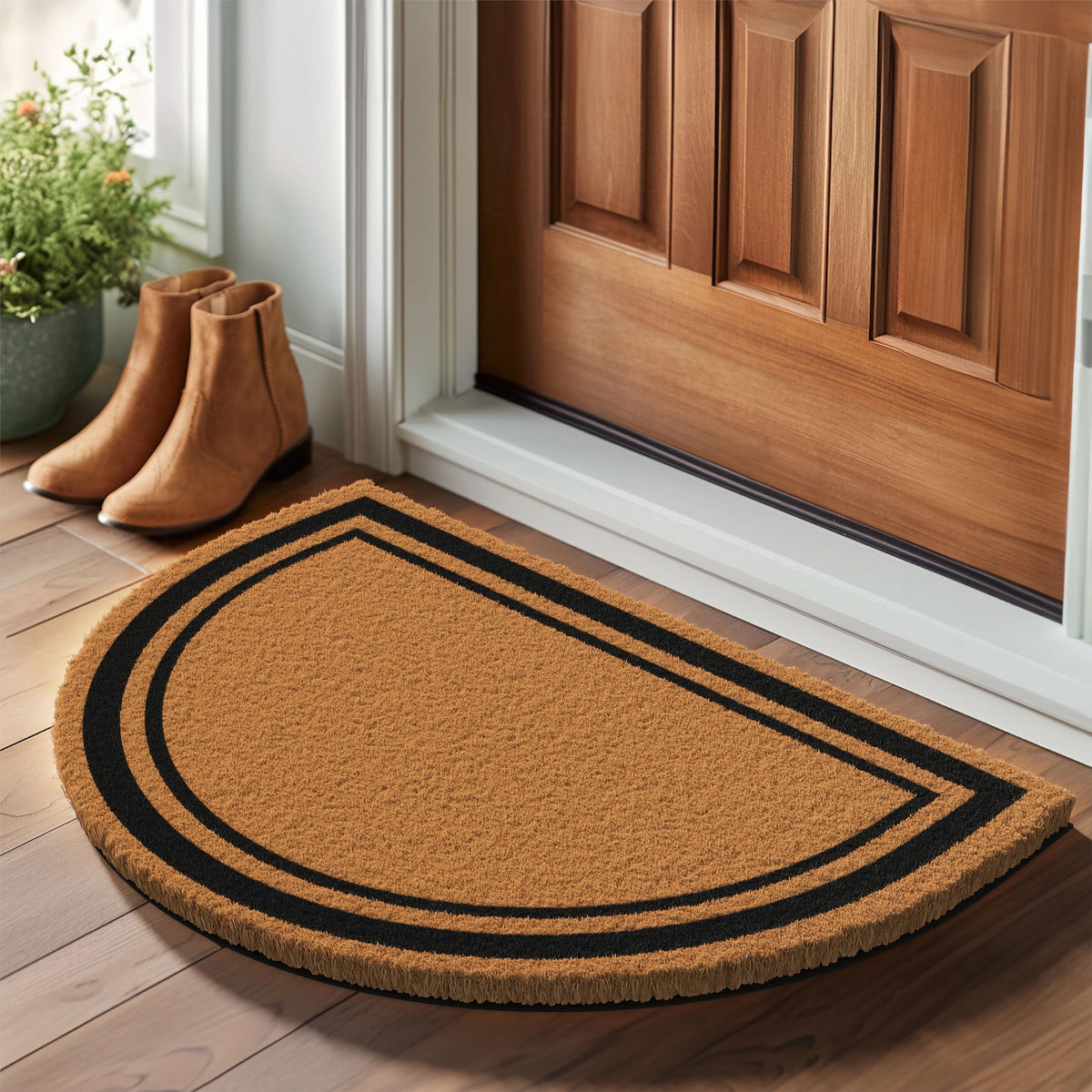 Barnyard Designs coco doormat close-up highlighting brown border for welcoming entrances.