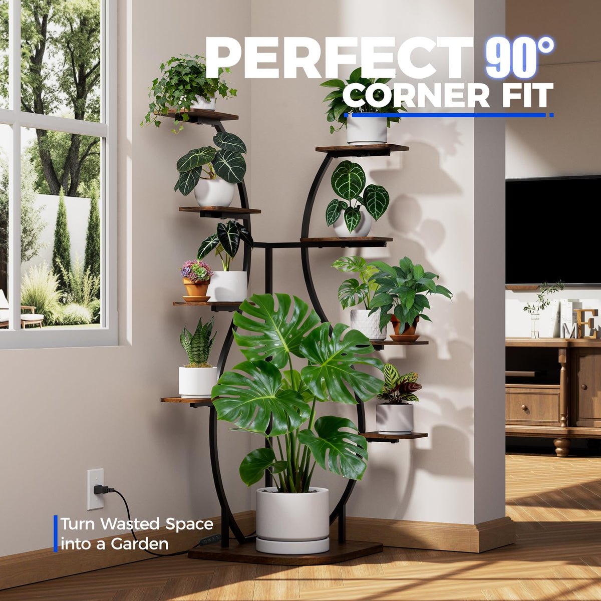 Barrina LS12 corner-fit design maximizes unused corner space for greenery.