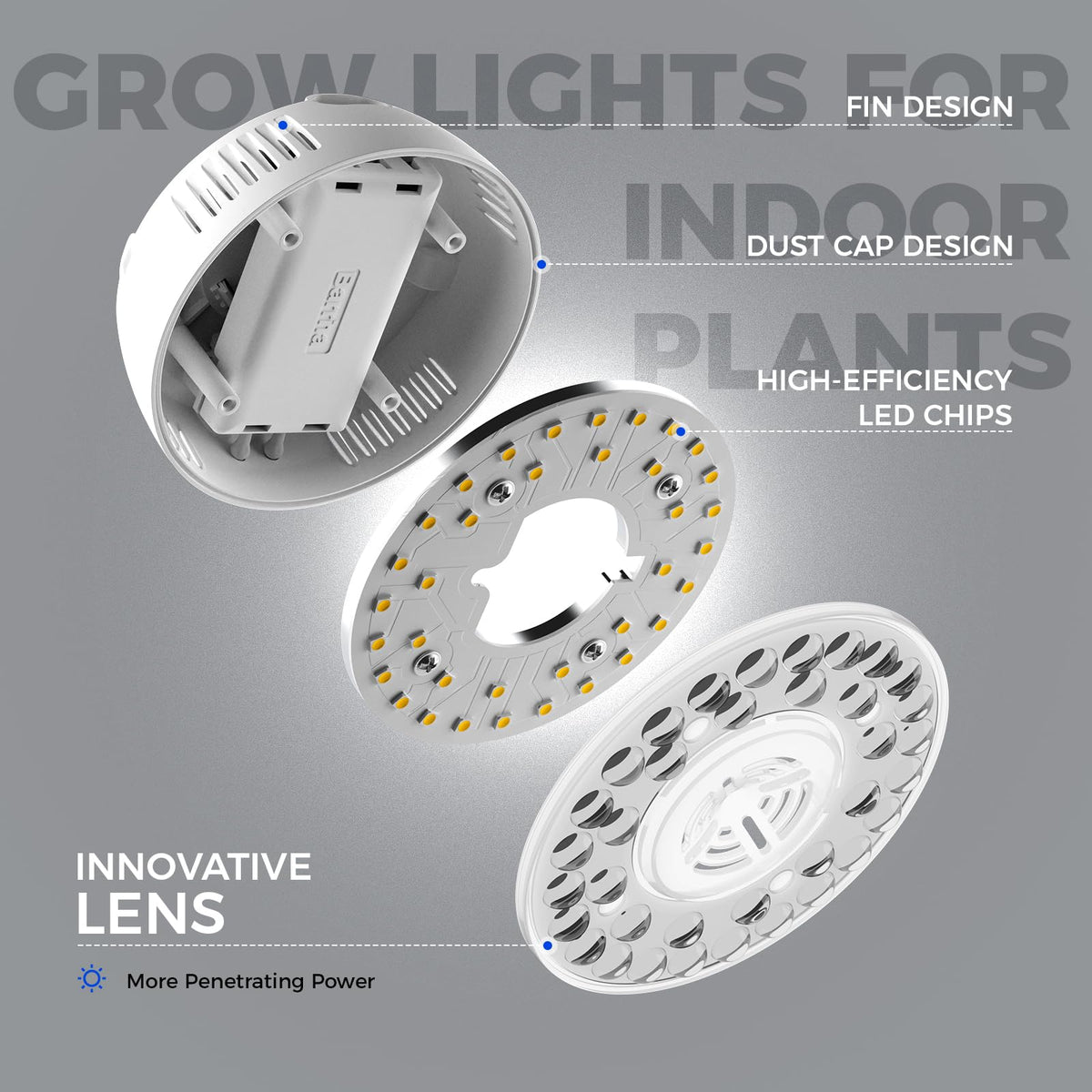 Barrina Orbgrow OG09 puck grow light recommended distance keeps plants evenly lit.