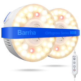 Barrina Orbgrow OG09 puck light on a shelf showing timer options for plant care.