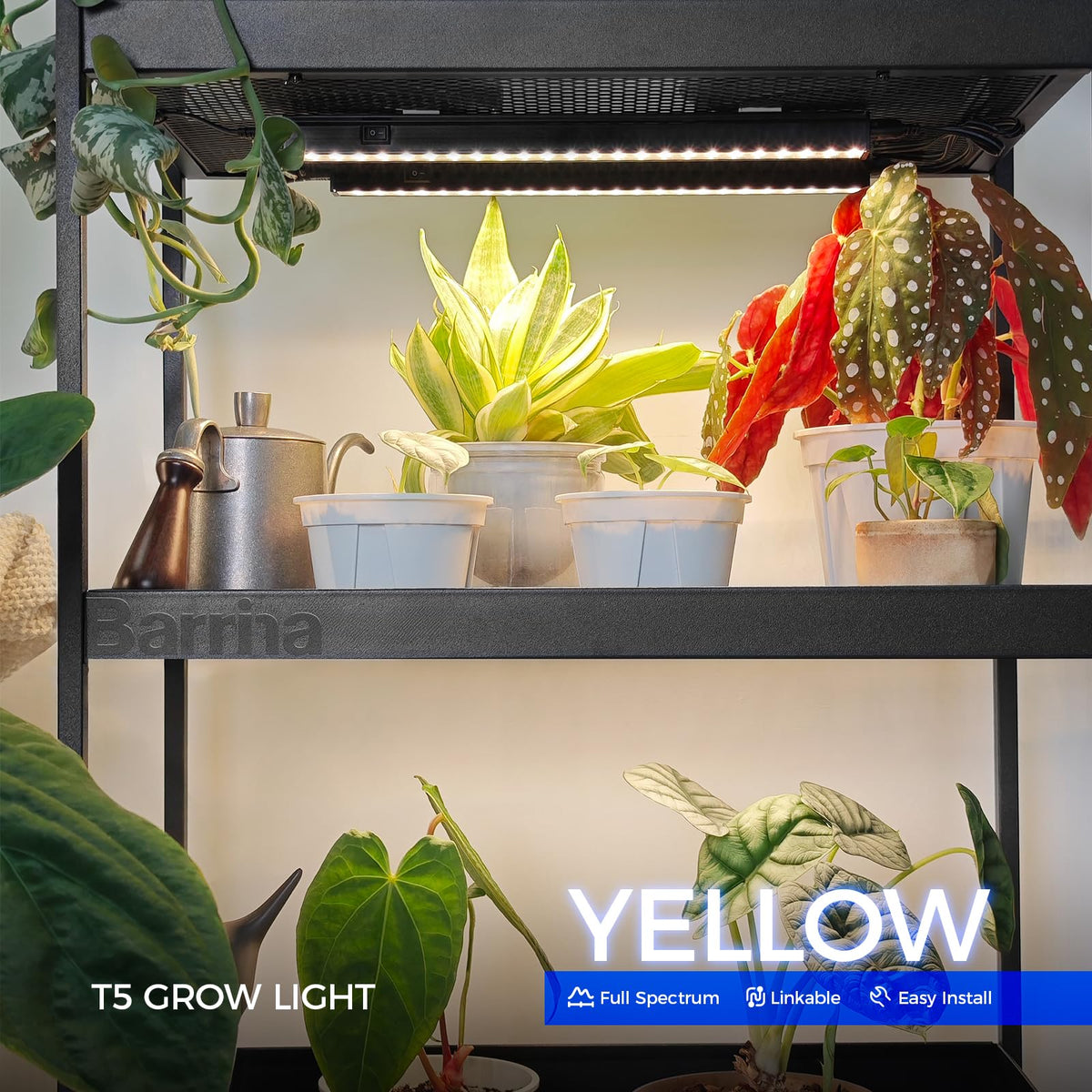 Barrina T5 grow light mounted on a magnetic surface showing quick installation