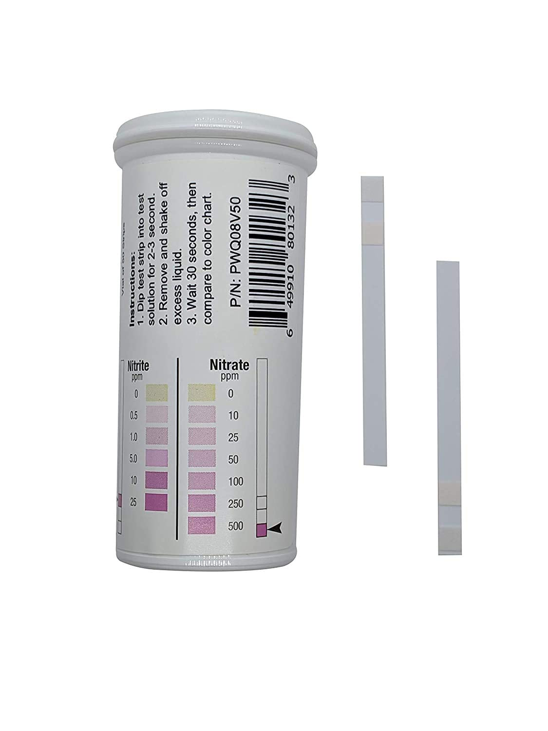 Bartovation two-pad test strip in a vial with quick nitrate and nitrite readings for water testing.