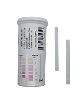 Bartovation two-pad test strip in a vial with quick nitrate and nitrite readings for water testing.