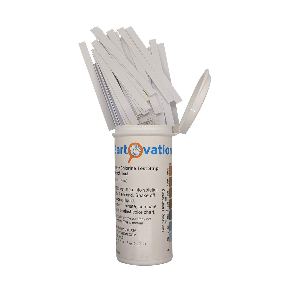 Bartovation strips in a desiccant-infused vial keep strips dry for accurate results.