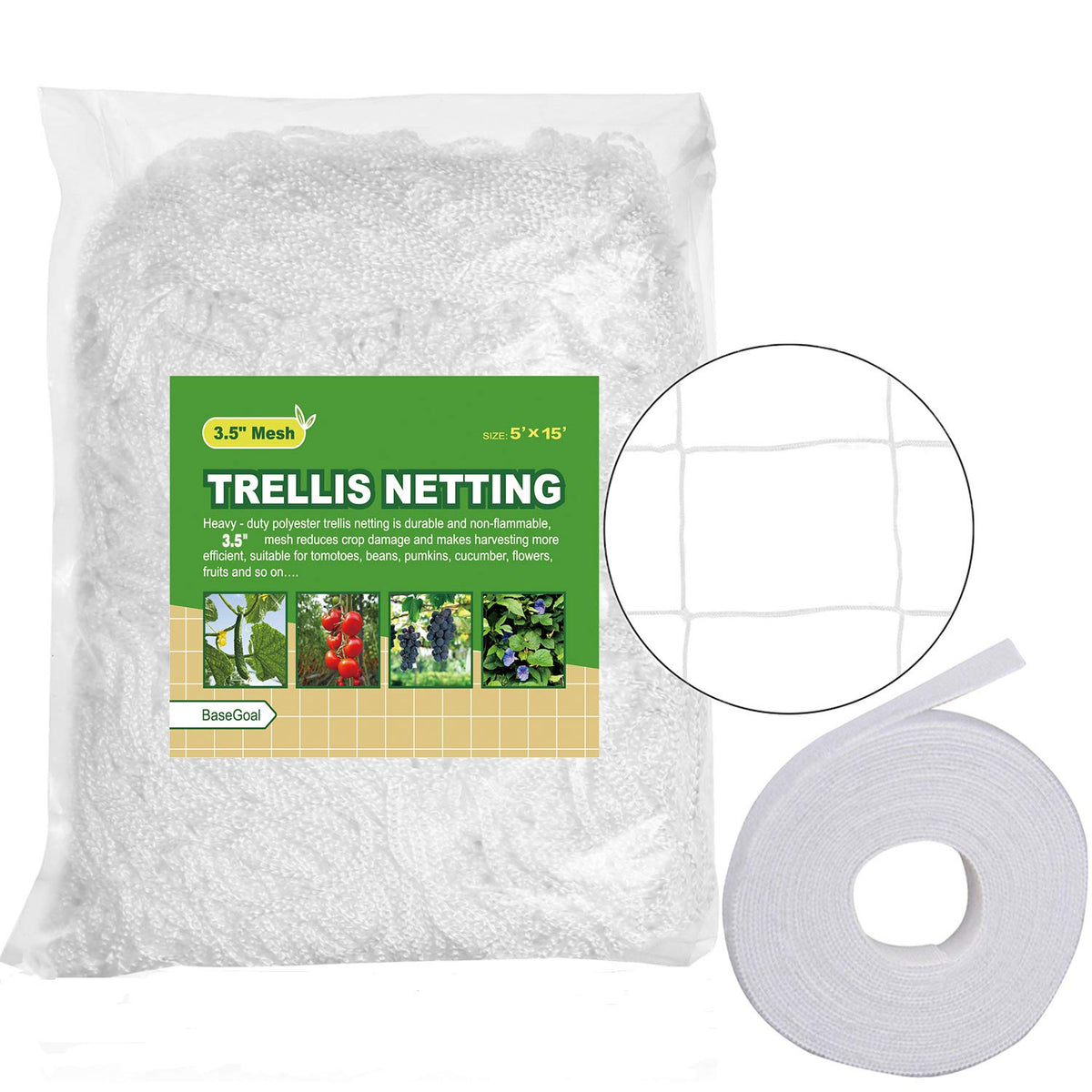 BaseGoal all-season trellis netting supports hydroponics and vertical gardens.