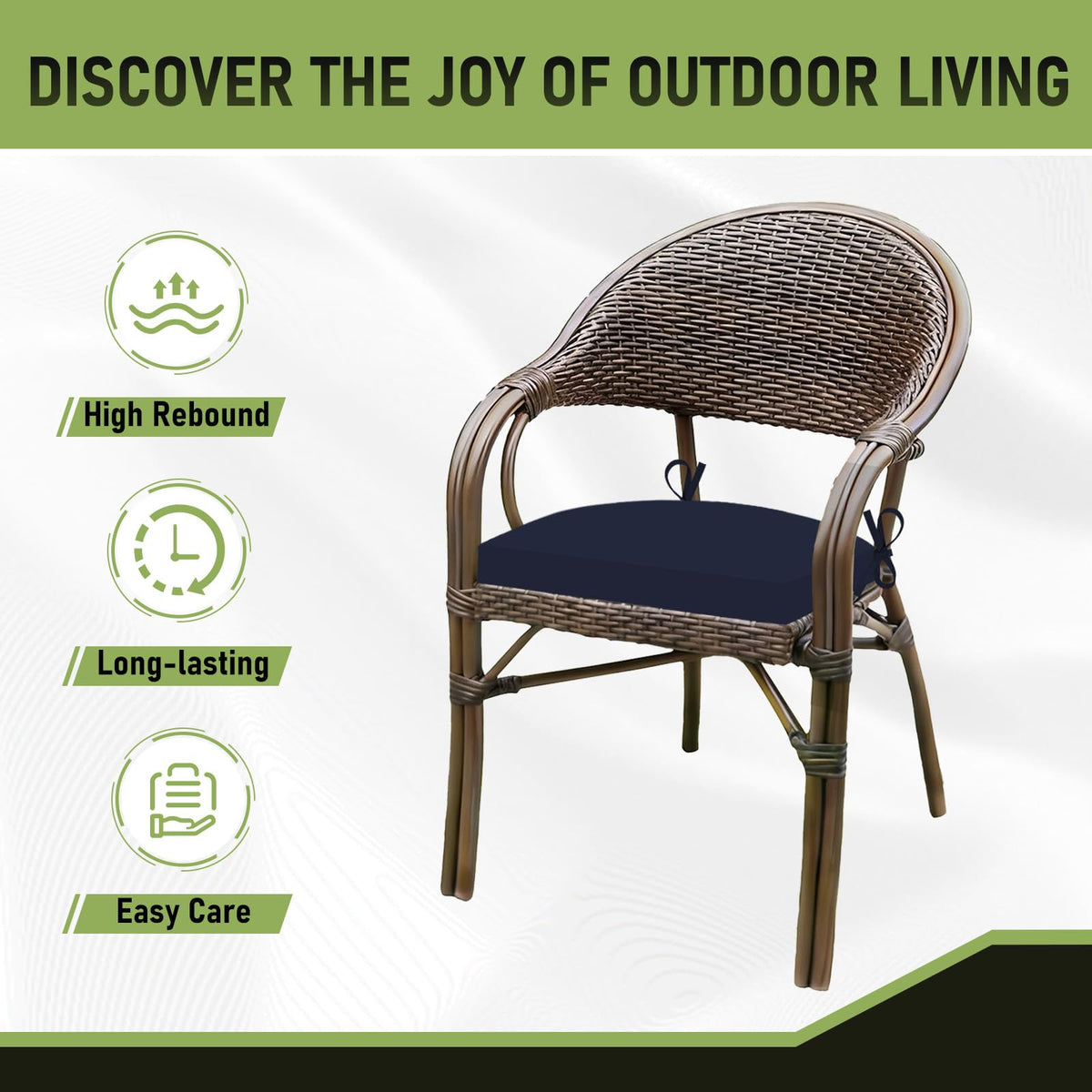 Cleaning Basic Beyond navy cushions with a damp cloth is easy and quick.